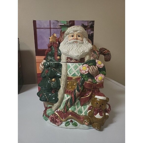 Festive Design Colorful Hand Painted Ceramic Santa Claus cookie jar 13 inches - Picture 1 of 16